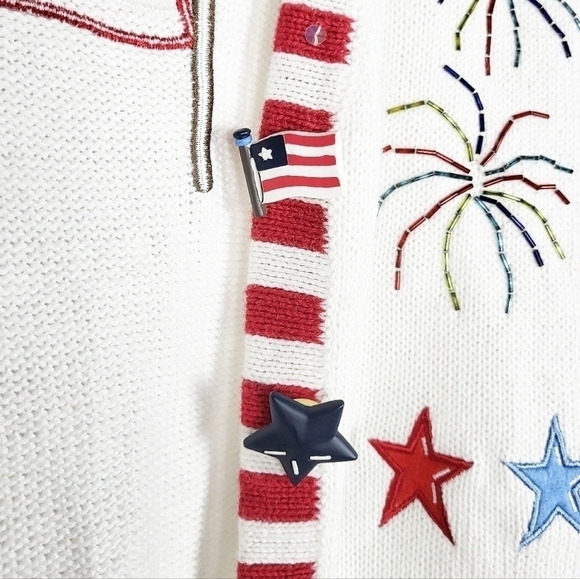 NWOT VTG Quacker Factory embroidered beaded patriotic cardigan sweater America - Picture 5 of 9
